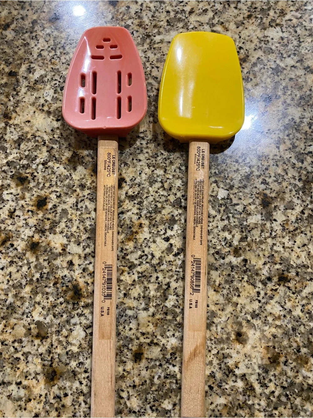 Le Creuset Silicone Spatula Wood Handle Retired Soleil Yellow & Hibiscus Scraper